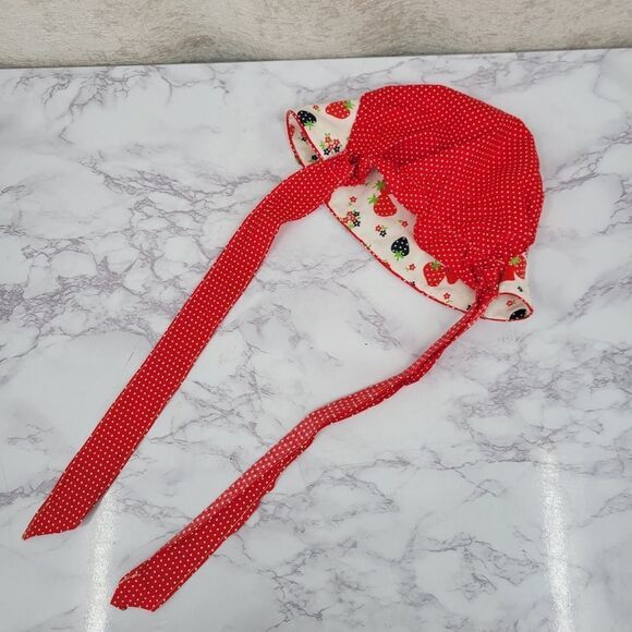 Vintage Bonnet Red and White Polka Dot Strawberry Kids Sun Hat Bicentennial - Picture 10 of 12